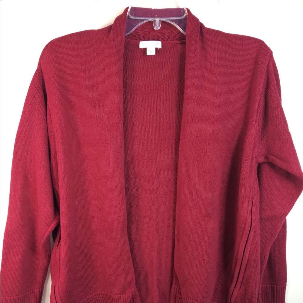 J. Jill Size M Red Open Front Zipper Sides Cardigan Sweater